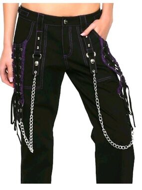 Tripp Nyc Purple Ruffles & Laced Pants gothic punk black pants with chains 28